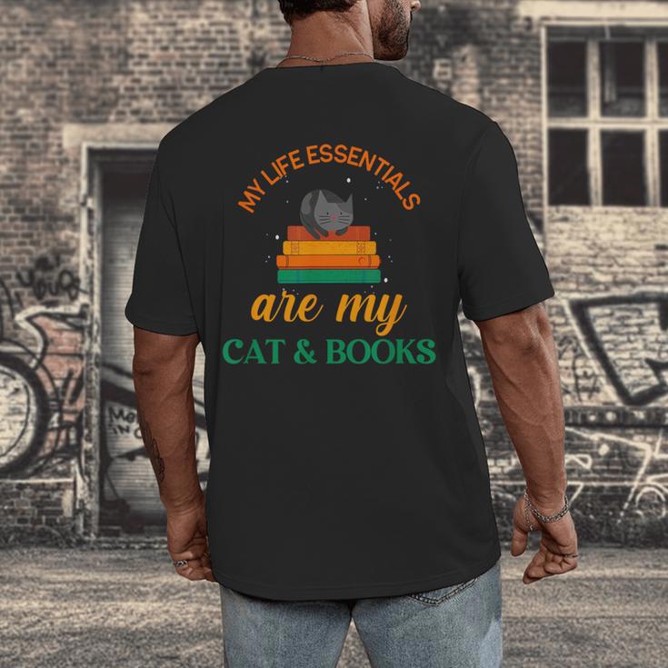 My Life Essentials Are Cat And Books Men's Back Print T-Shirt