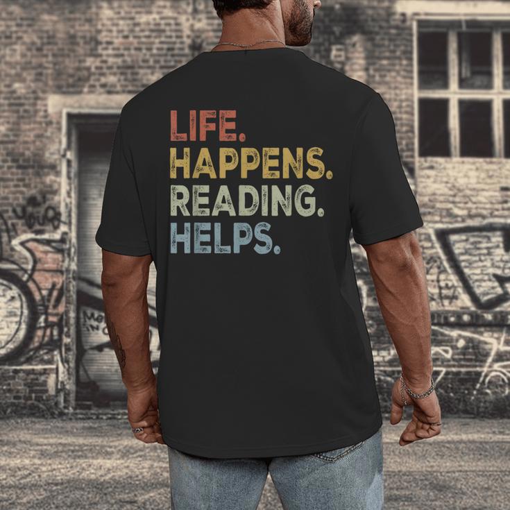Life Happens Reading Helps Book Lovers Vinage Men's Back Print T-Shirt