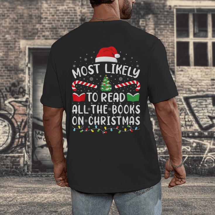 Most Likely To Read A Book On Christmas Family Matching Xmas Men's Back Print T-Shirt Most Likely To Read A Book On Christmas Family Matching Xmas Men's Back Print T-Shirt