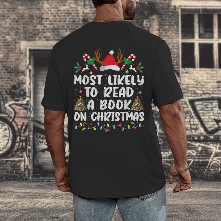 Most Likely To Read A Book On Christmas Matching Family Men's Back Print T-Shirt
