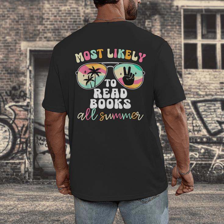 Most Likely To Read Books All Summer Teacher Student Men's Back Print T-Shirt Most Likely To Read Books All Summer Teacher Student Men's Back Print T-Shirt