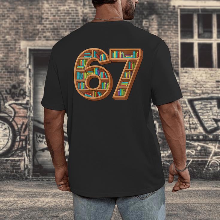 Literary 67 Bookshelf Six Seven Reading Meme Men's Back Print T-Shirt Literary 67 Bookshelf Six Seven Reading Meme Men's Back Print T-Shirt