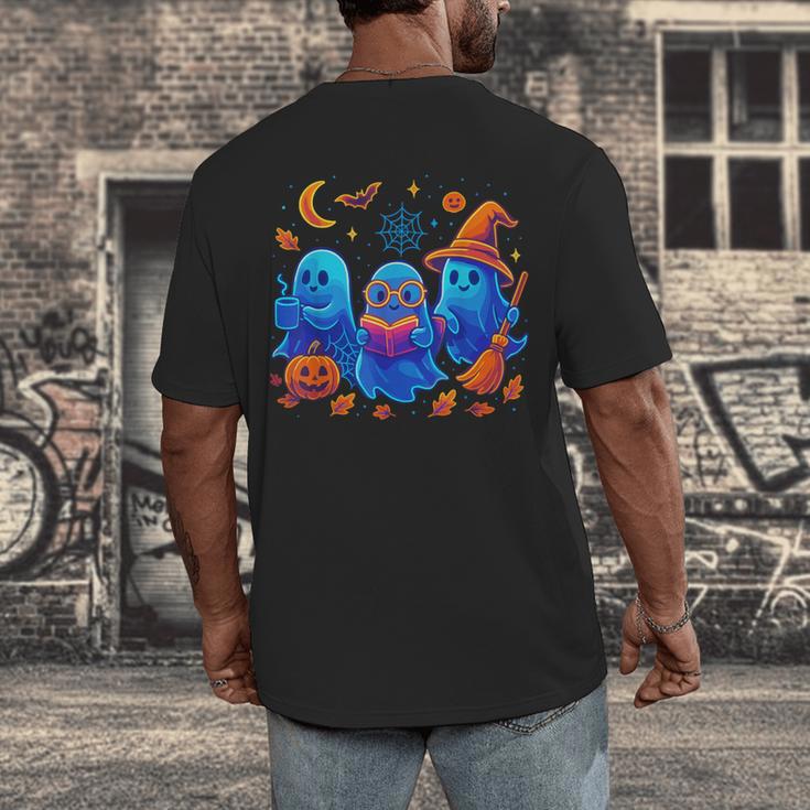 Little Ghost Coffee Tee Spooky Season Ghost Reading Book Men's Back Print T-Shirt