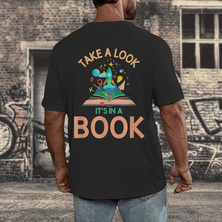 Take a Look It's In a Book Reading Teacher Book Lover Men's Back Print T-Shirt Take a Look It's In a Book Reading Teacher Book Lover Men's Back Print T-Shirt