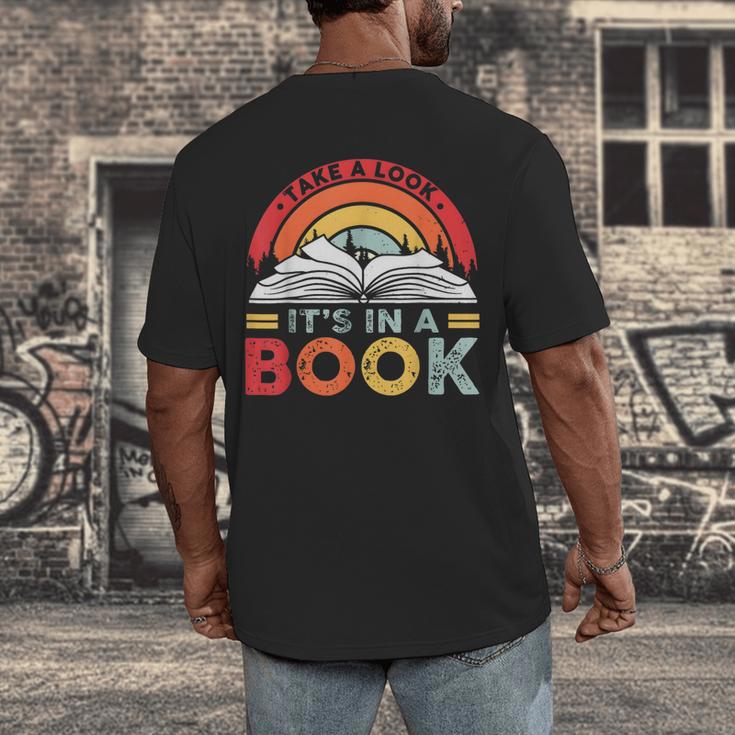 Take A Look It's In A Book Reading Book Vintage Rainbow Men's Back Print T-Shirt