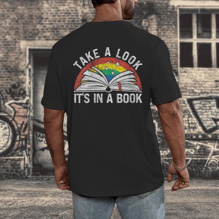 Take a Look It's In a Book Reading Vintage Retro Rainbow Men's Back Print T-Shirt