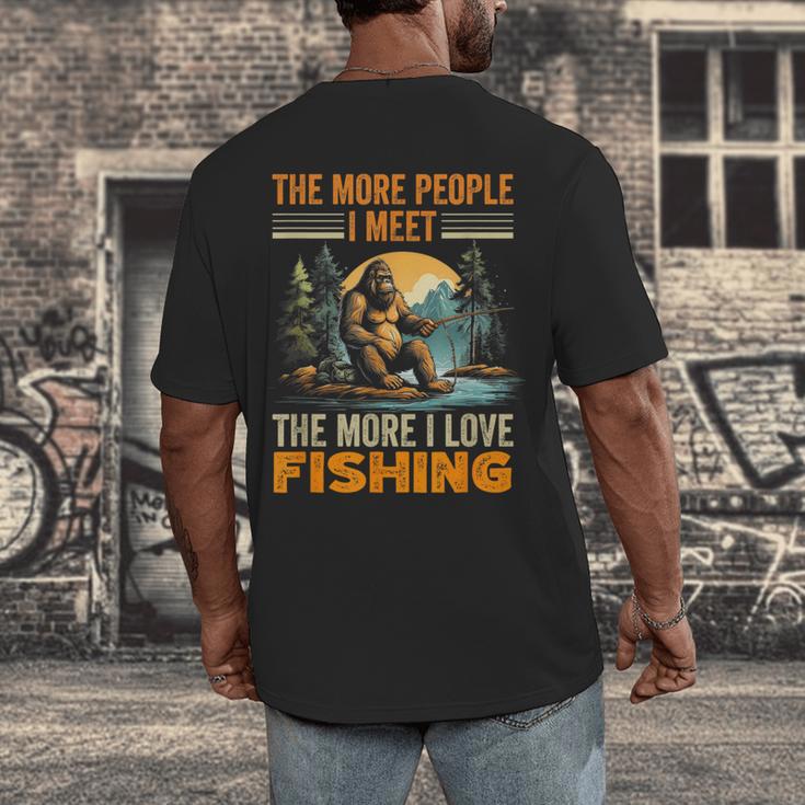 I Love Fishing Bigfoot Fisherman Introvert Sarcastic Men's Back Print T-Shirt