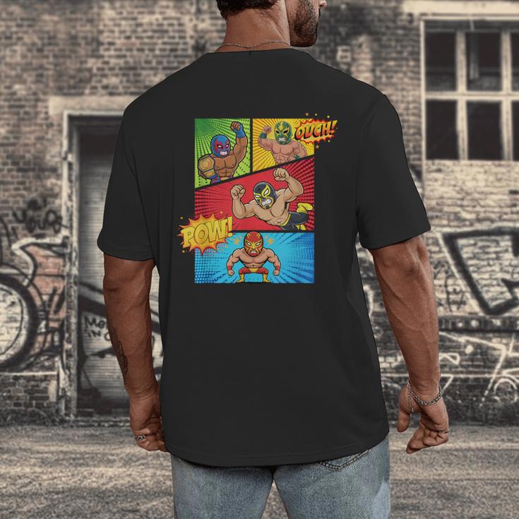 Lucha Libre Comic Book Mexican Wrestling Cartoon Wrestler Men's Back Print T-Shirt Lucha Libre Comic Book Mexican Wrestling Cartoon Wrestler Men's Back Print T-Shirt