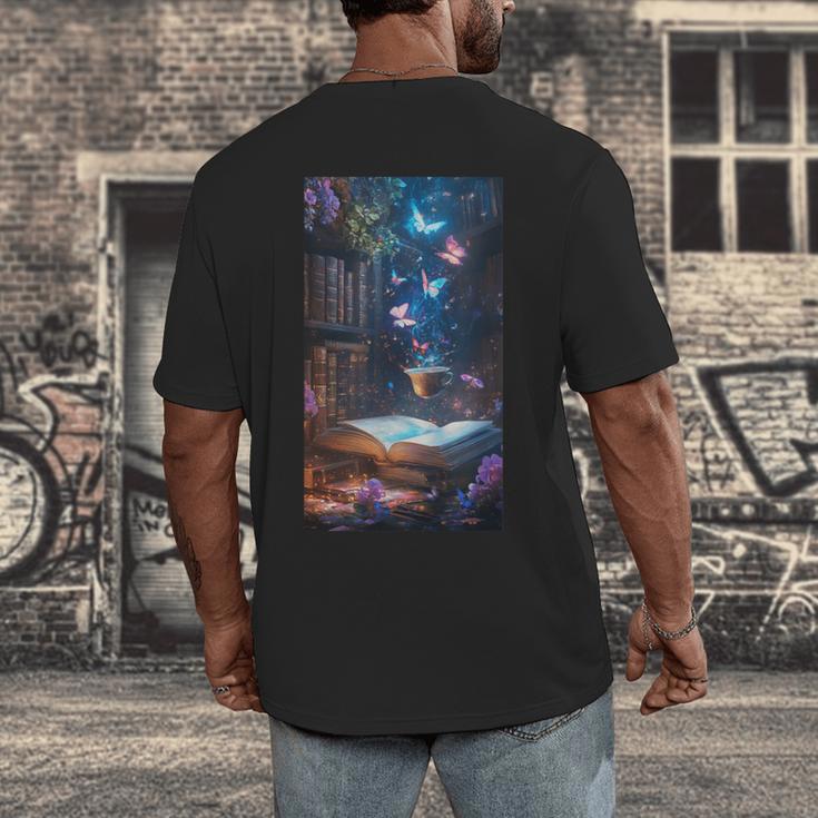 Magic Books Butterflies Fantasy Nature Tea Enchanting Men's Back Print T-Shirt Magic Books Butterflies Fantasy Nature Tea Enchanting Men's Back Print T-Shirt