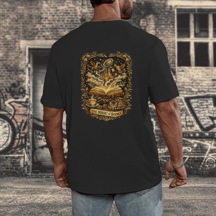 The Magic Of Books Vintage Style Reading Lover Cat & Tea Men's Back Print T-Shirt