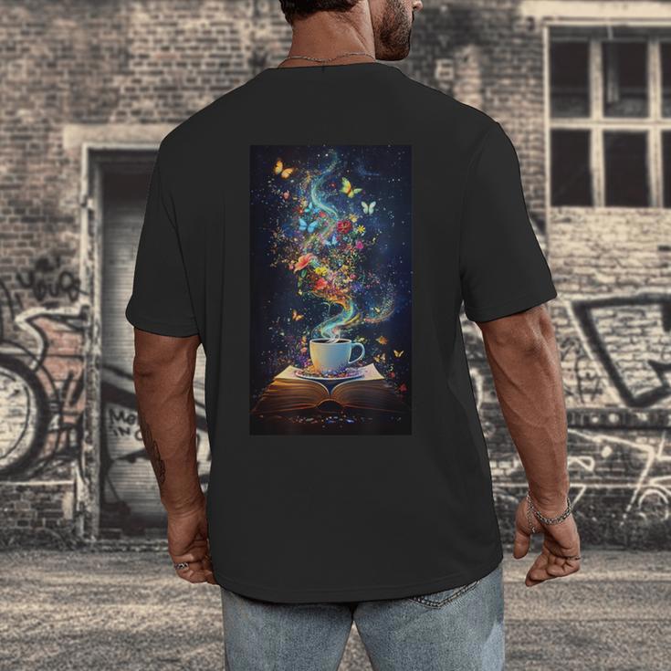 Magical Book Floral Coffee Books Nature Fantasy Men's Back Print T-Shirt