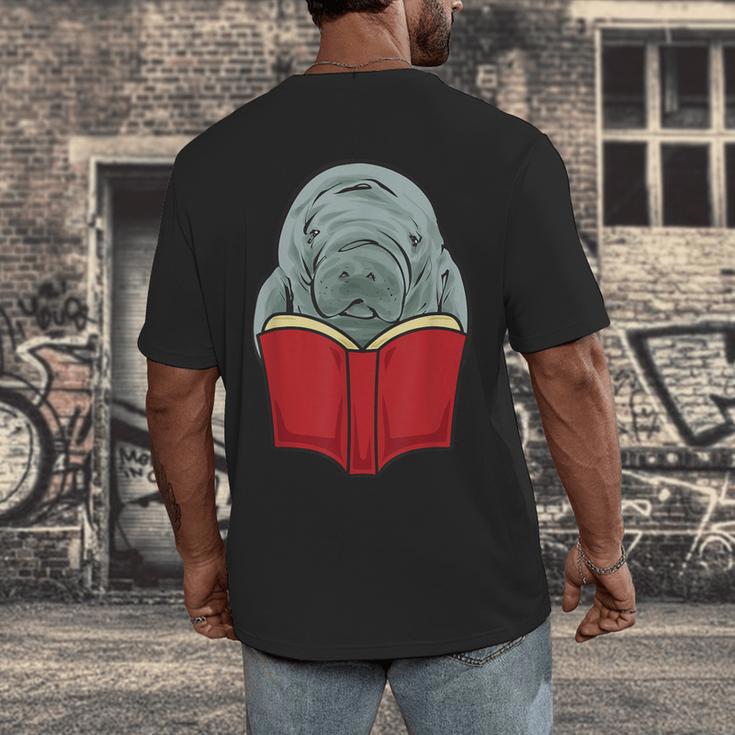 Manatee Reading Books Sea Animal Manatee Men's Back Print T-Shirt