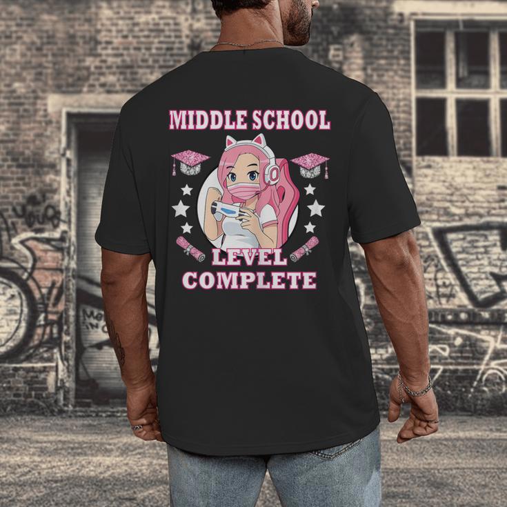 Middle School Level Complete Gaming Graduation Anime Girl Men's Back Print T-Shirt