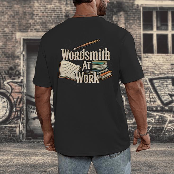 Wordsmith At Work Vintage Writer & Author Pen Book Lover Men's Back Print T-Shirt Wordsmith At Work Vintage Writer & Author Pen Book Lover Men's Back Print T-Shirt