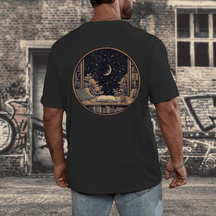 Moon Book Bookshelf Library Coffee Cup Star Stars Pattern Men's Back Print T-Shirt Moon Book Bookshelf Library Coffee Cup Star Stars Pattern Men's Back Print T-Shirt