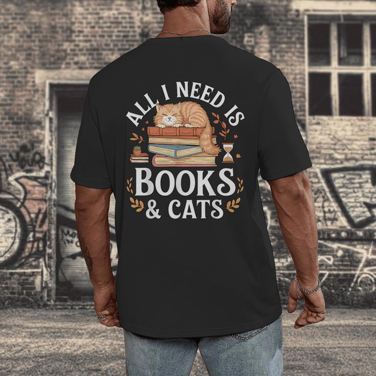 All I Need Is Books And Cats Reading Men's Back Print T-Shirt