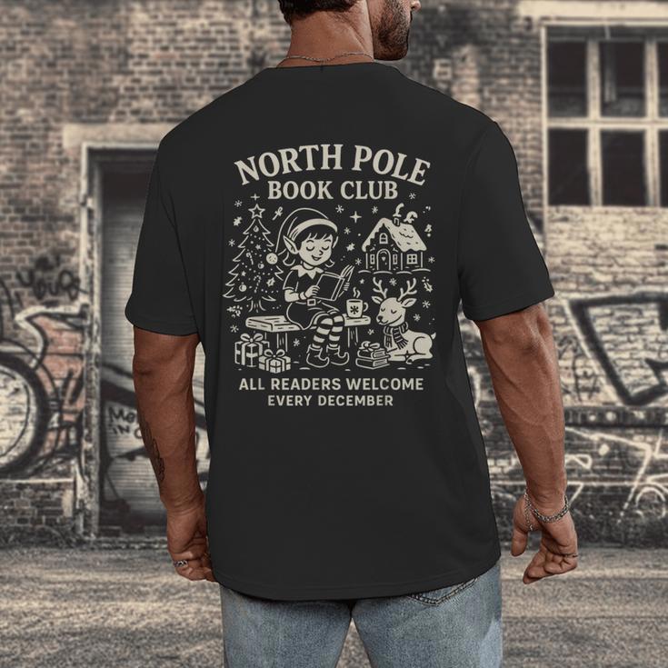 North Pole Book Club Christmas Elf Bookish Retro Graphic Men's Back Print T-Shirt