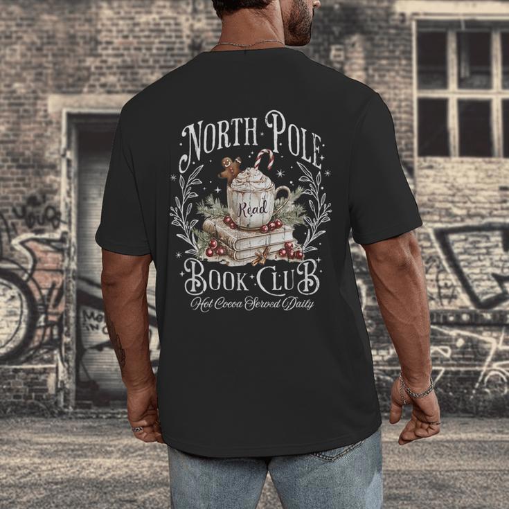 North Pole Book Club Hot Cocoa Served Daily Men's Back Print T-Shirt North Pole Book Club Hot Cocoa Served Daily Men's Back Print T-Shirt