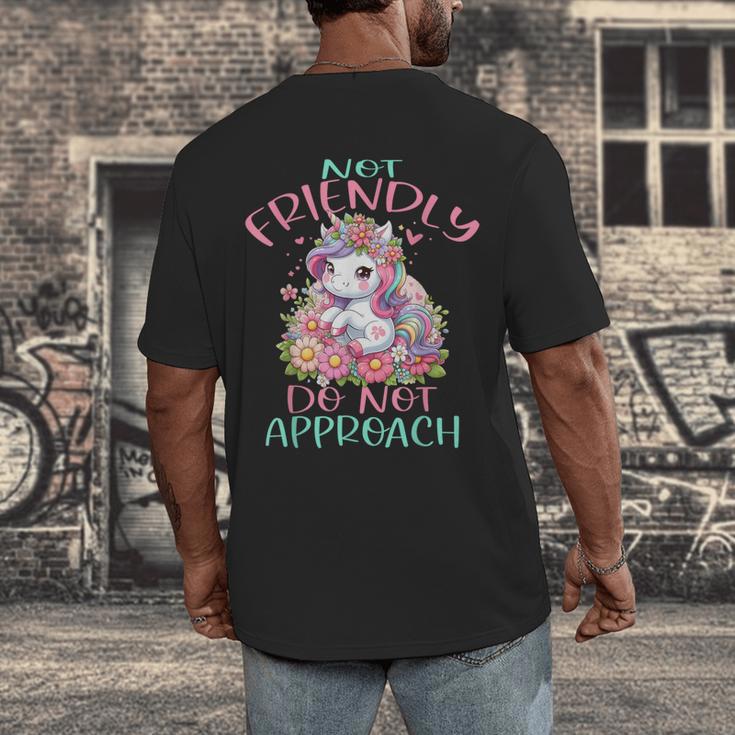 Not Friendly Do Not Approach Women & Girls Unicorn Cute Introvert & Humor Lovers For Women V-Neck Classic Fit Modern Short Sleeve Men's Back Print T-Shirt