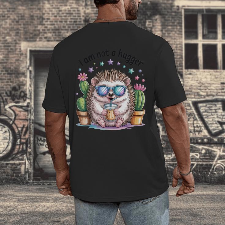I Am Not a Hugger Introvert Hedgehog With Cactus Men's Back Print T-Shirt