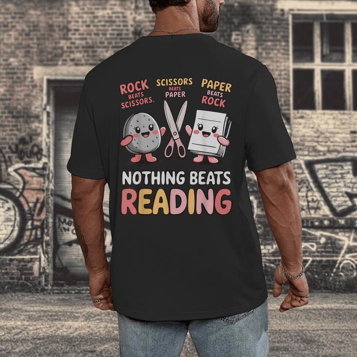 Nothing Goes Beyond Reading Rock Paper Scissors Book Men's Back Print T-Shirt Nothing Goes Beyond Reading Rock Paper Scissors Book Men's Back Print T-Shirt
