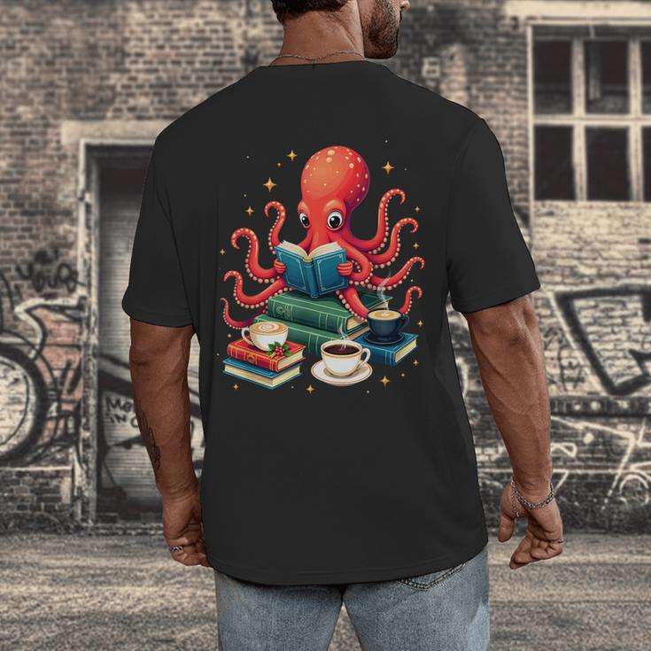 Octopus Reading Books Tea Coffee Men's Back Print T-Shirt