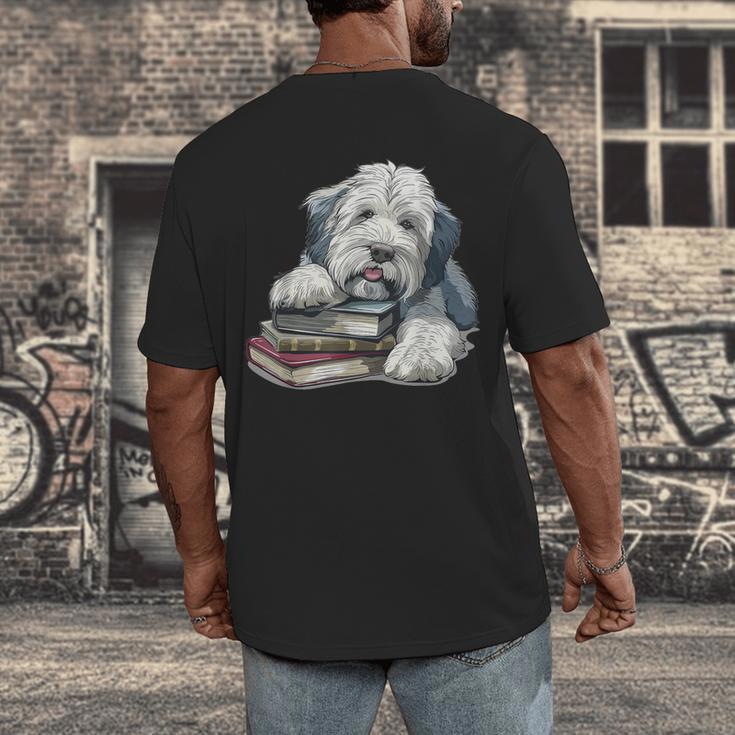 Old English Sheepdog Books Reading Dog Breed Graphic Men's Back Print T-Shirt
