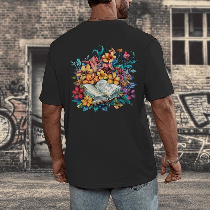 Open Book With Colorful Floral Reading Magic Men's Back Print T-Shirt