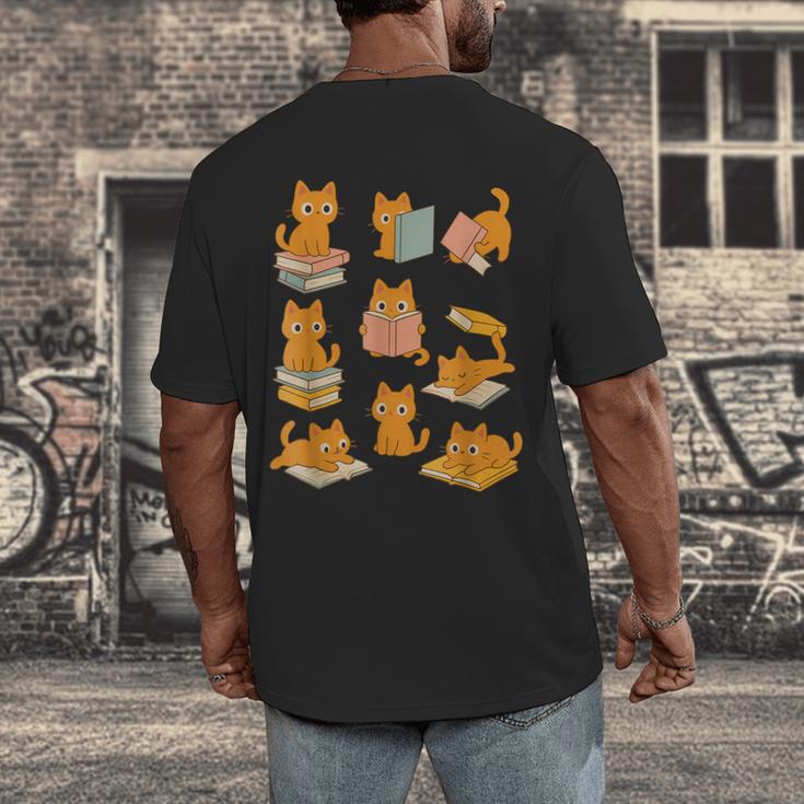 Orange Cats Reading Books Cat Lover Men's Back Print T-Shirt Orange Cats Reading Books Cat Lover Men's Back Print T-Shirt