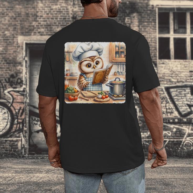 Owl Learning To Cook With Cookbook Chef Apron Stove Cooking Men's Back Print T-Shirt