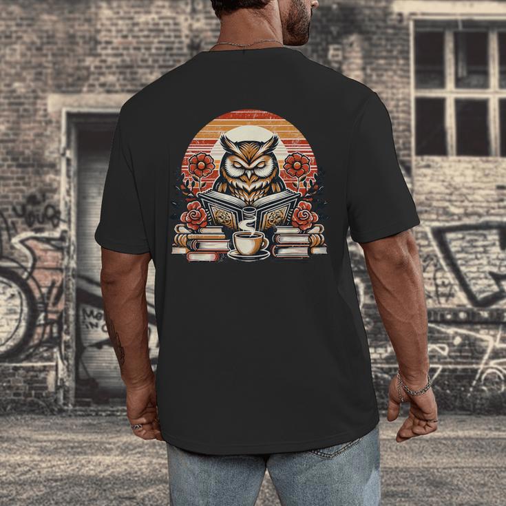 Owl Reading Books Book Library Bookworm Men's Back Print T-Shirt Owl Reading Books Book Library Bookworm Men's Back Print T-Shirt