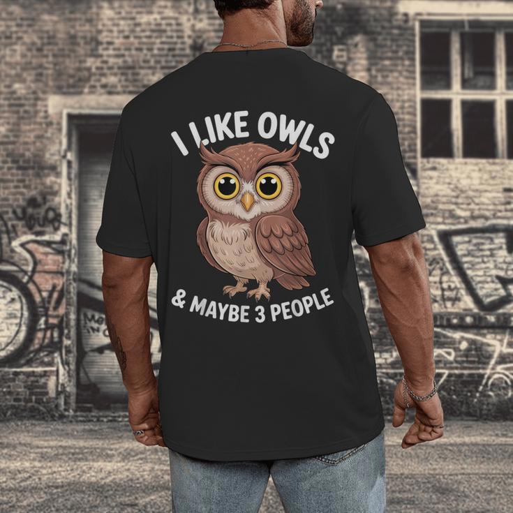 I Like Owls And Maybe 3 People Introvert Humor Casual Men's Back Print T-Shirt I Like Owls And Maybe 3 People Introvert Humor Casual Men's Back Print T-Shirt