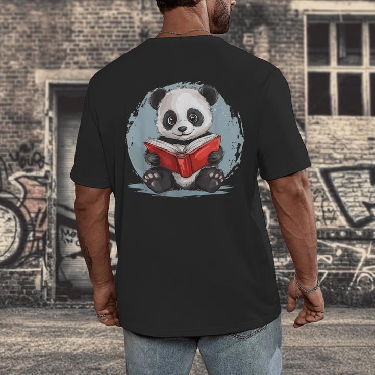 Panda With Book For Reading Enthusiasts Men's Back Print T-Shirt