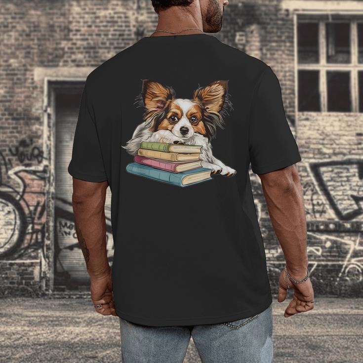 Papillon Books Reading Dog Breed Graphic For Men Women Kids Men's Back Print T-Shirt