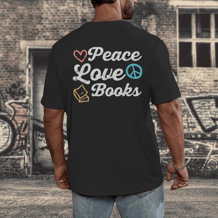 Peace Love Books Read Book Reading Librarian Across America Men's Back Print T-Shirt
