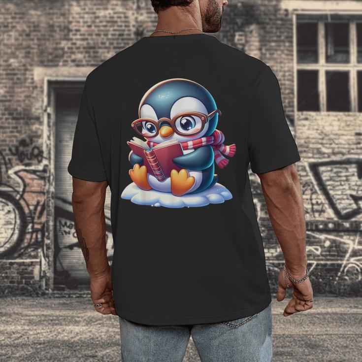 Penguin Reading a Book Animal Men's Back Print T-Shirt