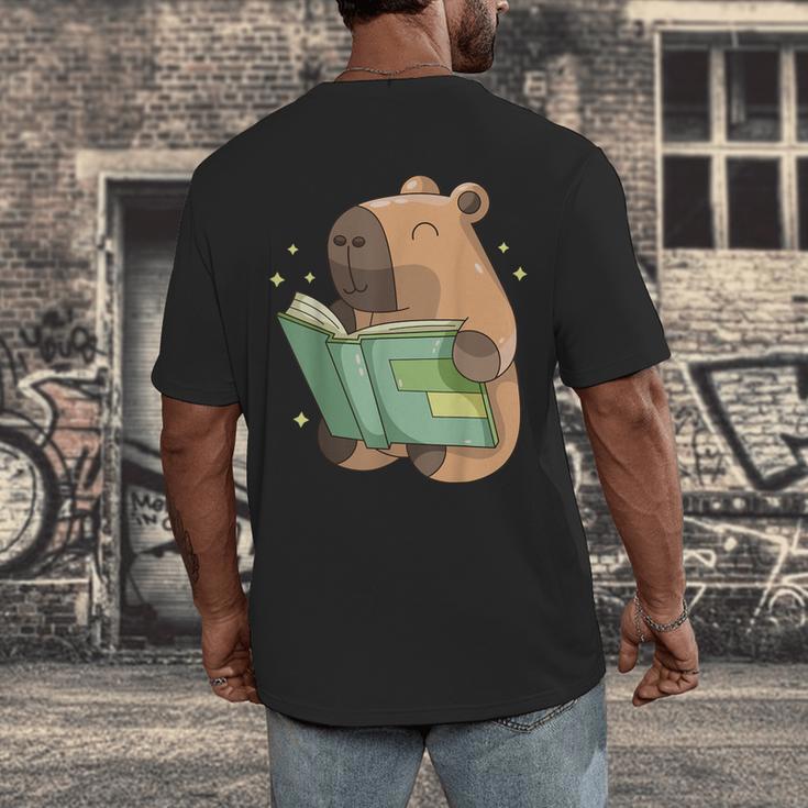 Pet Capybara Is Reading Library Capy Word Book Day Teacher Men Women Kids Men's Back Print T-Shirt