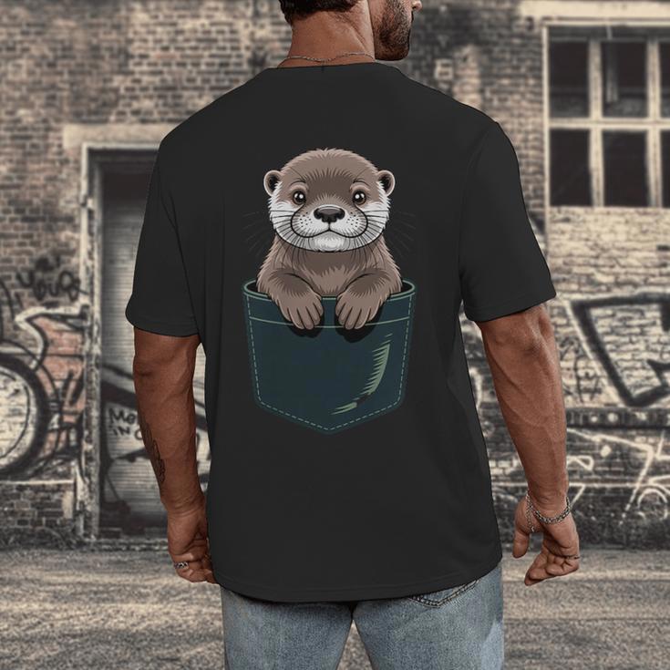 Pocket Otter Lover Introvert Cute Animal Fun Surprise Men's Back Print T-Shirt Pocket Otter Lover Introvert Cute Animal Fun Surprise Men's Back Print T-Shirt