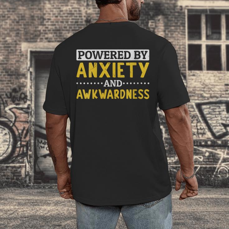 Powered By Anxiety And Awkwardness Social Anxiety Introverts Men's Back Print T-Shirt Powered By Anxiety And Awkwardness Social Anxiety Introverts Men's Back Print T-Shirt