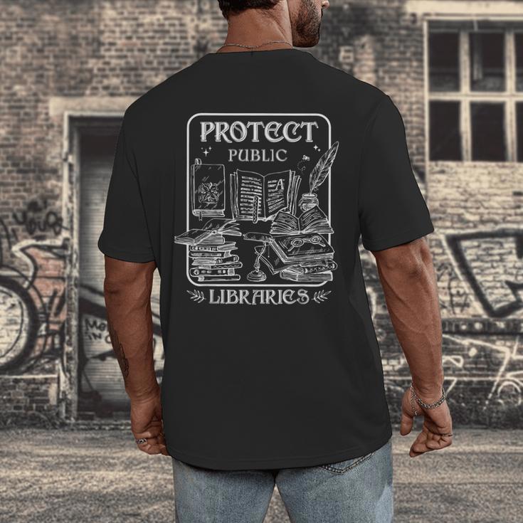 Protect Public Libraries Support Local Librarian Book Lover Men's Back Print T-Shirt