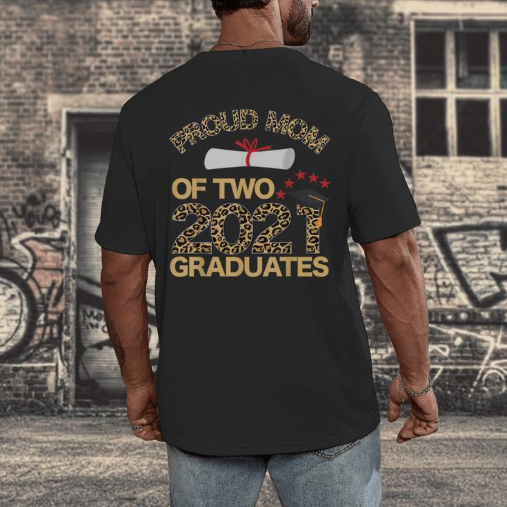 Proud Mom Of Two 2021 Graduates Twin Mama Graduation Leopard Men's Back Print T-Shirt