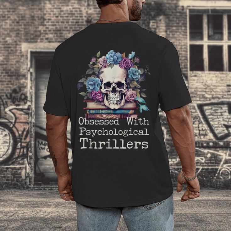 Psychological Thriller Reader Fan Skull Flowers Books Men's Back Print T-Shirt Psychological Thriller Reader Fan Skull Flowers Books Men's Back Print T-Shirt
