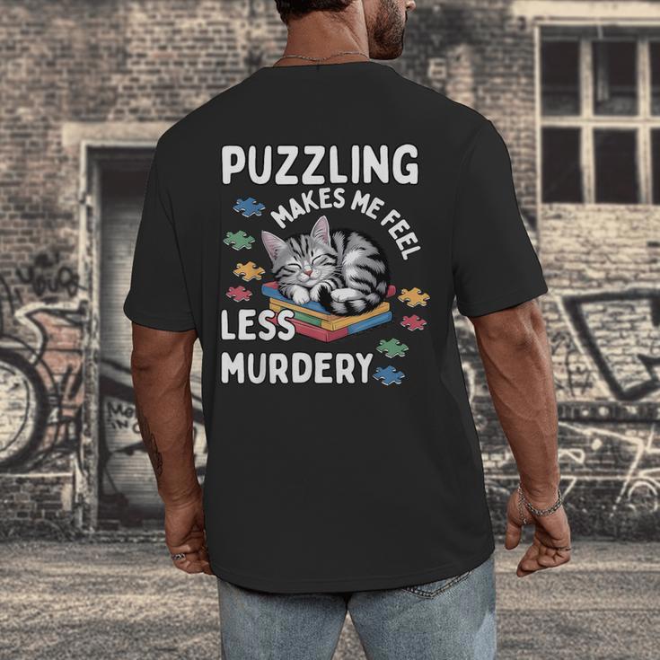 Puzzling Makes Me Feel Less Murdery Introvert Puzzle Cat Men's Back Print T-Shirt Puzzling Makes Me Feel Less Murdery Introvert Puzzle Cat Men's Back Print T-Shirt