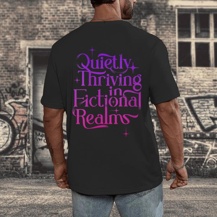 Quietly Thriving In Fictional Realms Book Lovers Men's Back Print T-Shirt