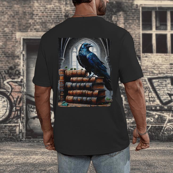 Raven On A Stack Of Books Wisdom Of Odin Men's Back Print T-Shirt Raven On A Stack Of Books Wisdom Of Odin Men's Back Print T-Shirt