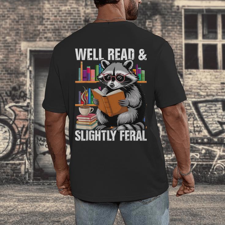 Well Read & Slightly Feral Raccoon Book Lover Graphic Men's Back Print T-Shirt