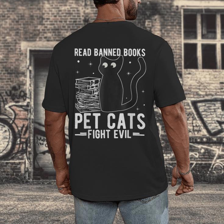 Read Banned Books Pet Cats Fight Evil Read Banned Books Men's Back Print T-Shirt