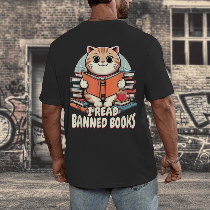 I Read Banned Books Shirt Cat Lover Bookworm Reader Men Women Kids Men's Back Print T-Shirt