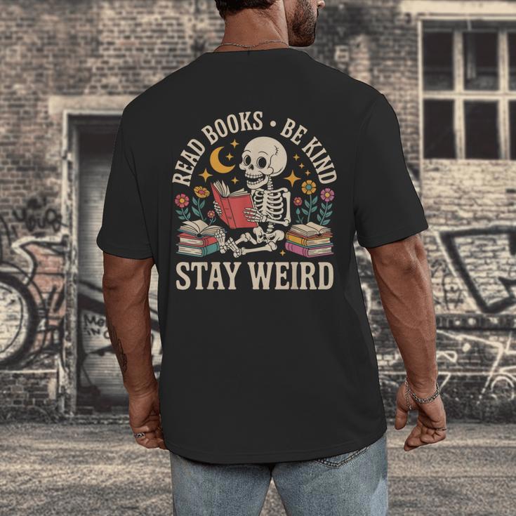 Read Books Be Kind Stay Weird Skeleton Reading Book Men's Back Print T-Shirt