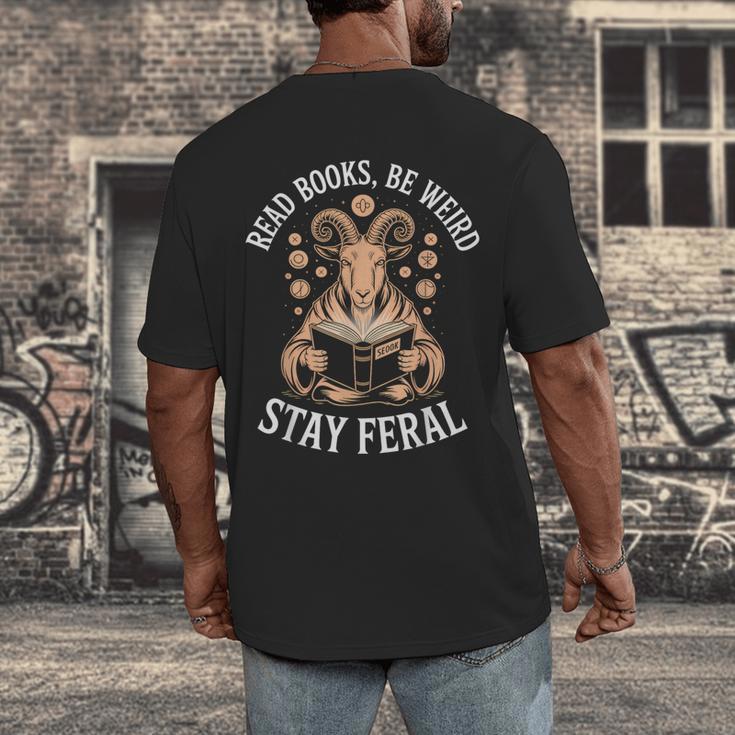 Read Books Be Weird Stay Feral Goat Men's Back Print T-Shirt Read Books Be Weird Stay Feral Goat Men's Back Print T-Shirt